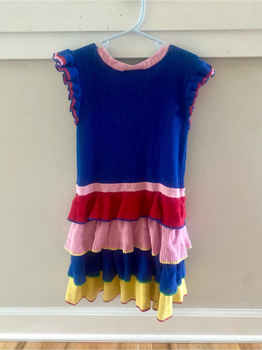 Hanna Andersson Rainbow Twirly Ruffle Sweater Dress Cotton Girl Size 120 6-7 - Picture 6 of 8